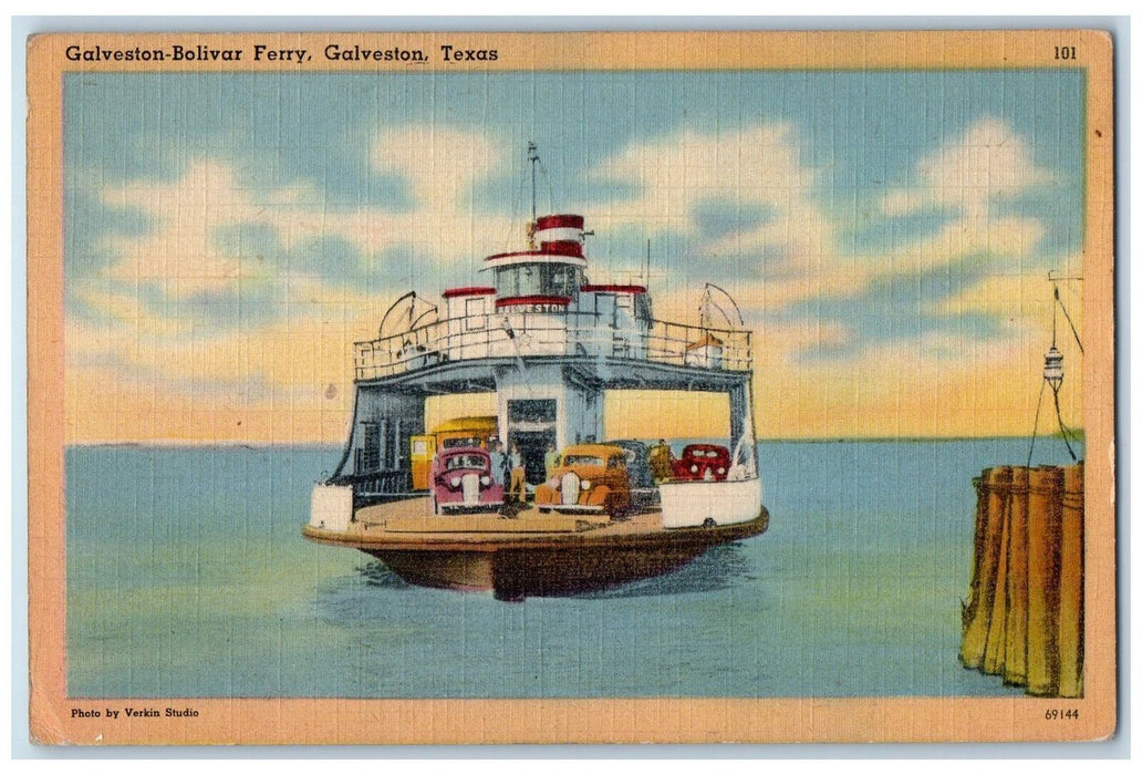 c1940's Galveston Bolivar Ferry Galveston Texas TE Unposted Vintage Postcard