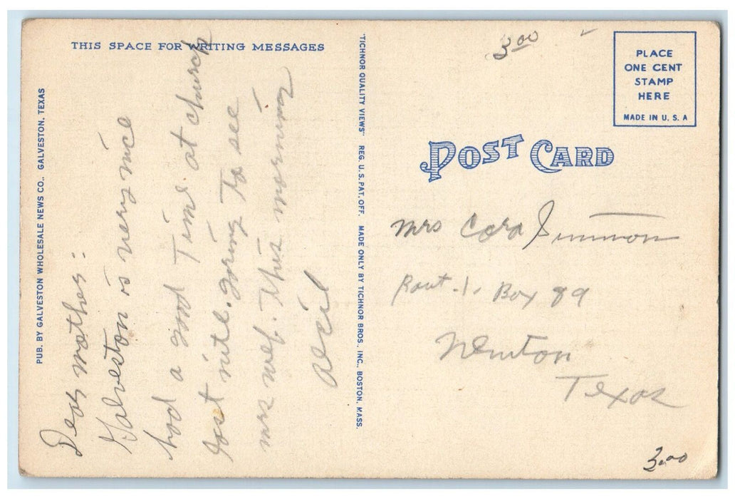 c1940's Galveston Bolivar Ferry Galveston Texas TE Unposted Vintage Postcard