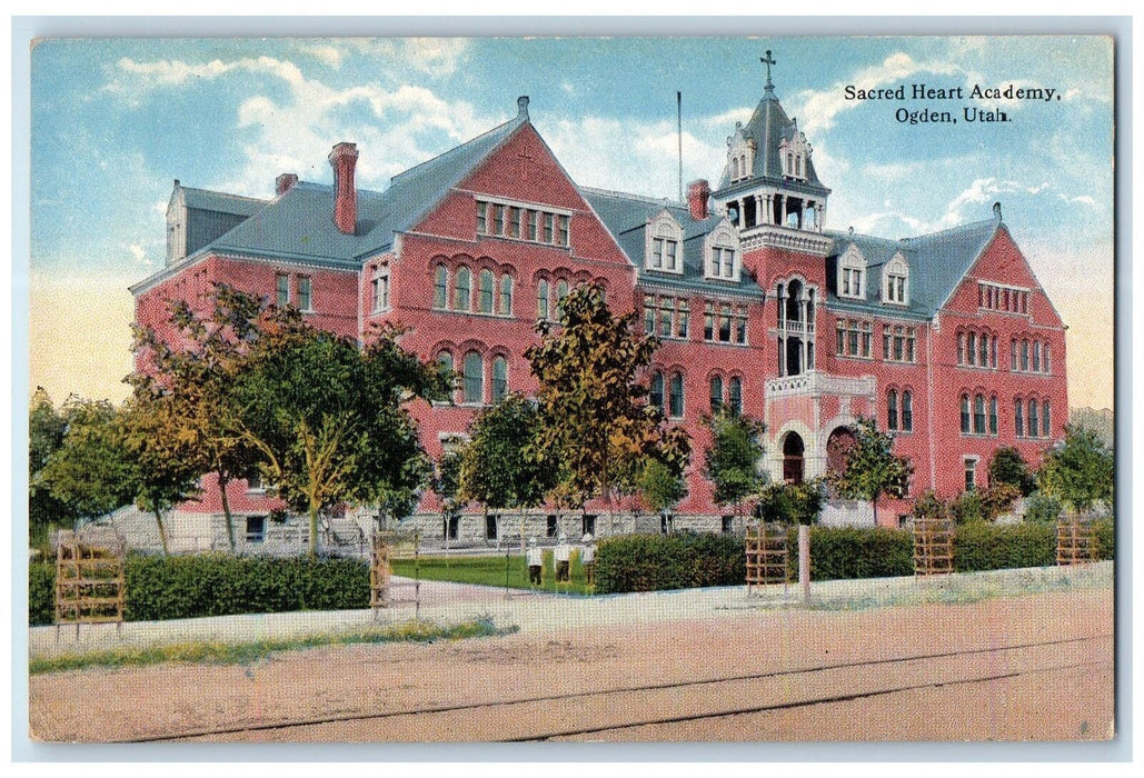 c1940 Sacred Heart Academy School Campus Students Railway Ogden Utah UT Postcard