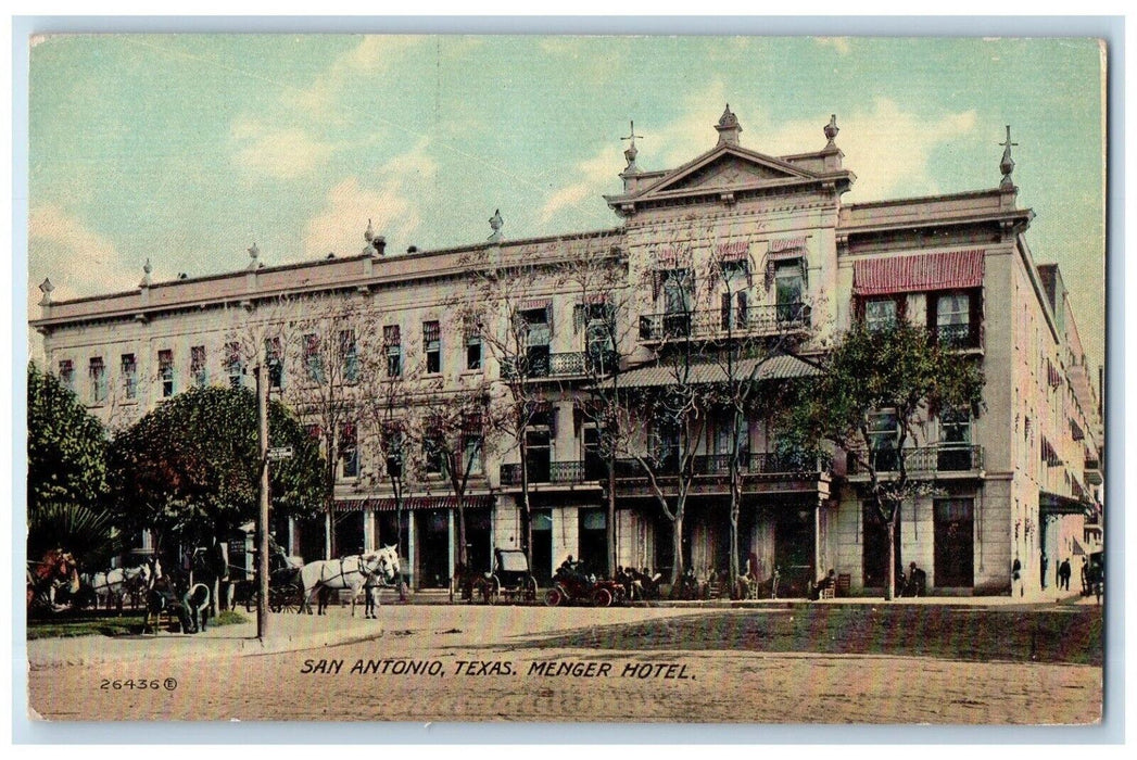 c1910 Horse Carriage Menger Hotel San Antonio Texas TX Antique Postcard