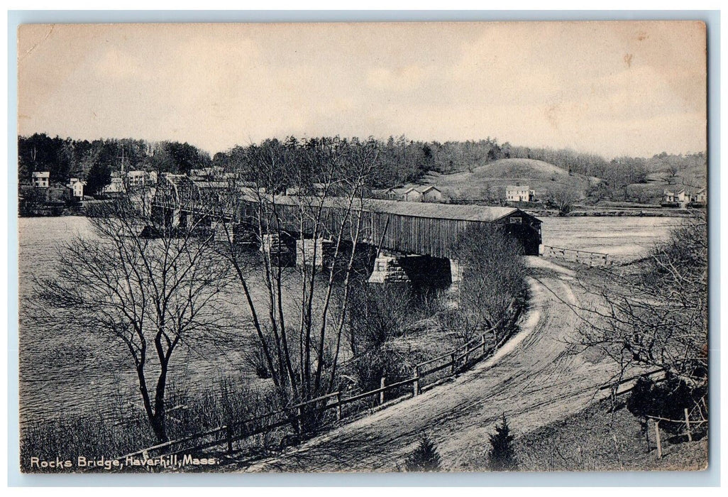 c1905's Rocks Bridge Scene Covered Bridge Haverhill Massachusetts MA Postcard