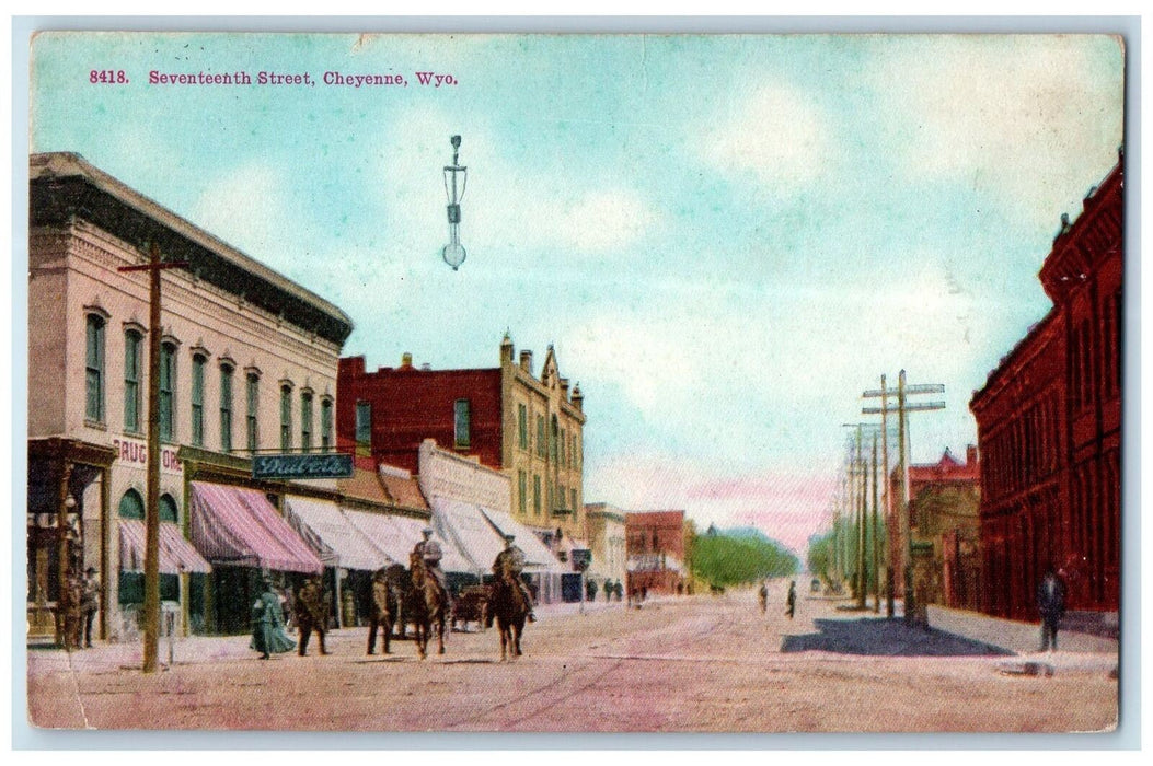 c1950's Seventeenth Street Riding Horses Dirt Road Cheyenne Wyoming WY Postcard