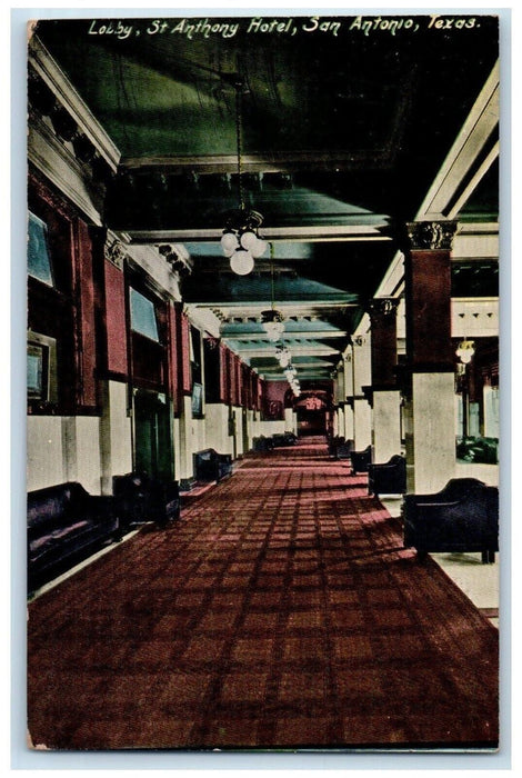 c1910 Lobby Interior St. Anthony San Antonio Texas TX Antique Unposted Postcard
