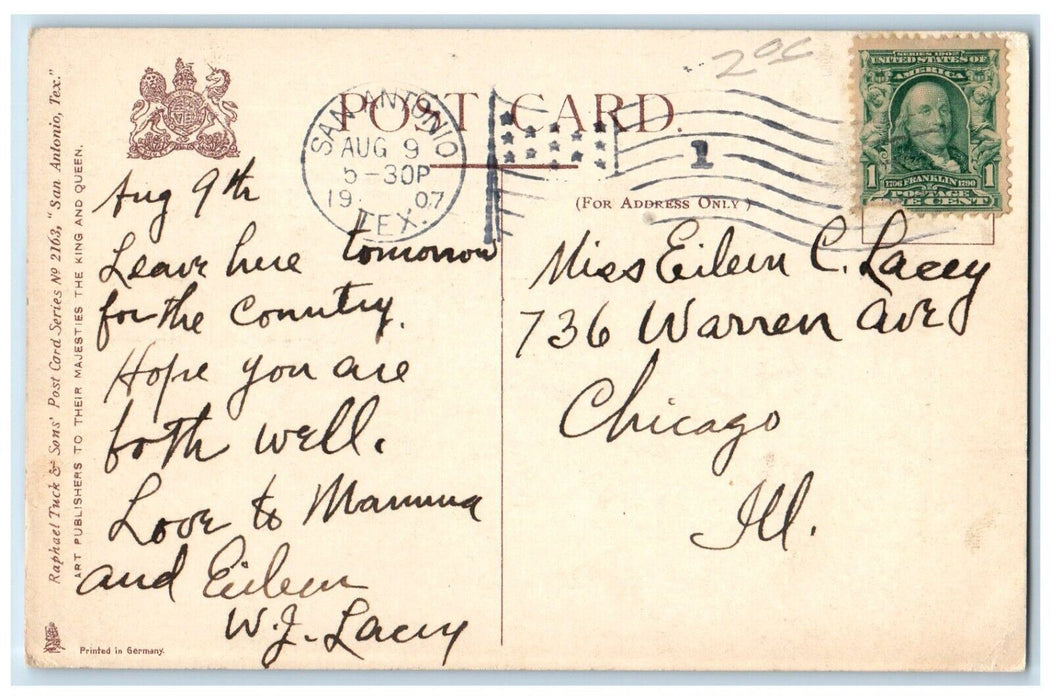 1907 San Fernando Cathedral Horse Carriage Texas TX Antique Tuck Art Postcard