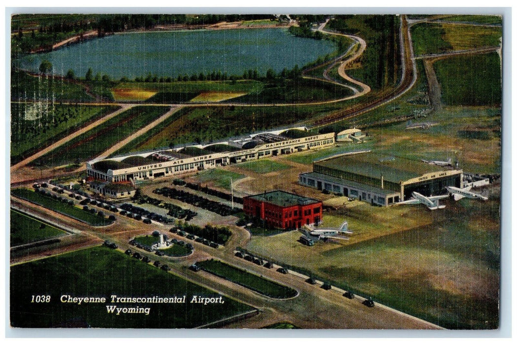 1942 Cheyenne Transcontinental Airport Airplanes Lake Roads Wyoming WY Postcard