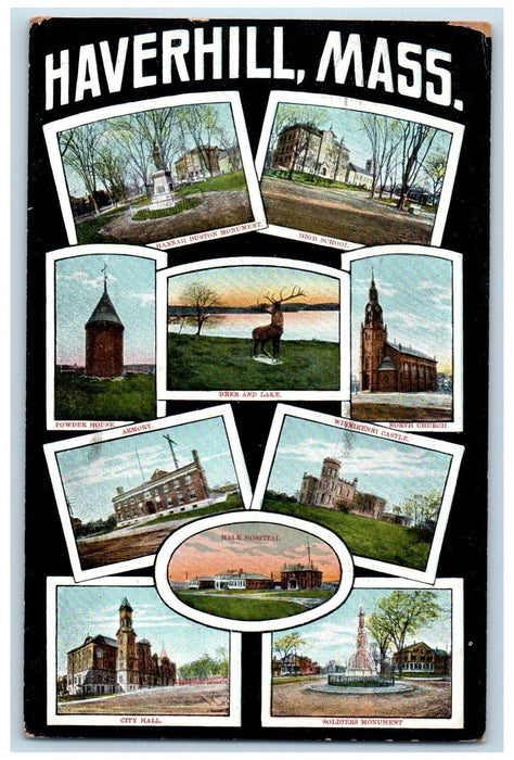1911 Hale Hospital Armory City Hall High School Multiview Haverhill MA Postcard
