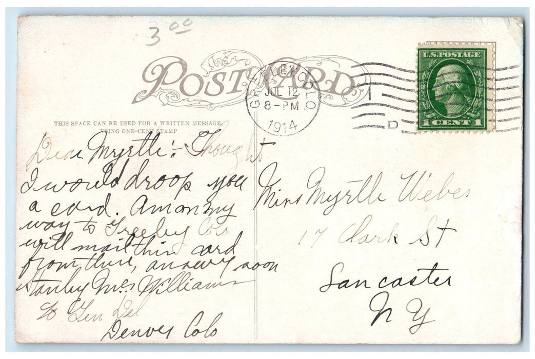 1914 Street Railroad Buildings Dirt Road Horse Carriage Cheyenne WY Postcard