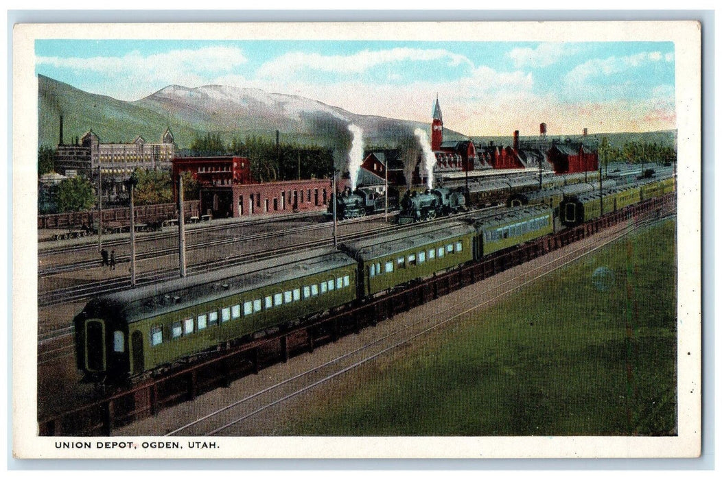 c1940's Union Depot Train Station Terminal Smokestacks Ogden Utah UT Postcard