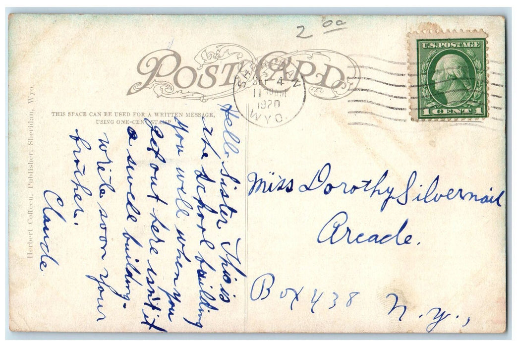 1920 High School Campus Building Entrance Flags Sheridan Wyoming WY Postcard