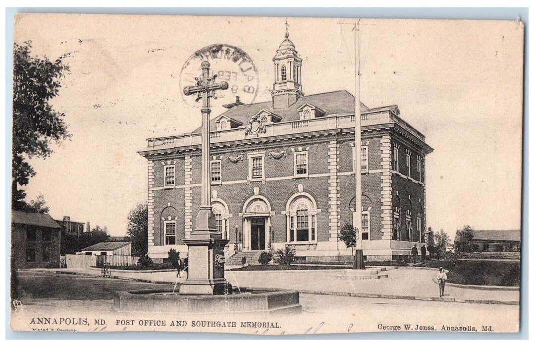 1905 Post Office And Southgate Memorial Annapolis Maryland MD Posted Postcard