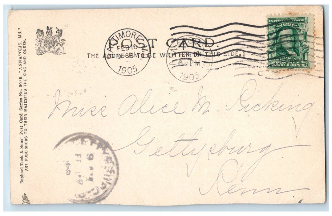 1905 Post Office And Southgate Memorial Annapolis Maryland MD Posted Postcard