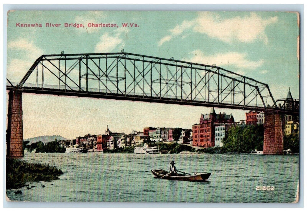 1910 Kanawha River Bridge Boat Charleston West Virginia Antique Vintage Postcard