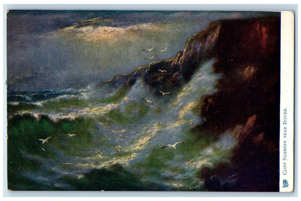 c1910 Cliff Scenery Near Dover England Rough Seas Oilette Tuck Art Postcard