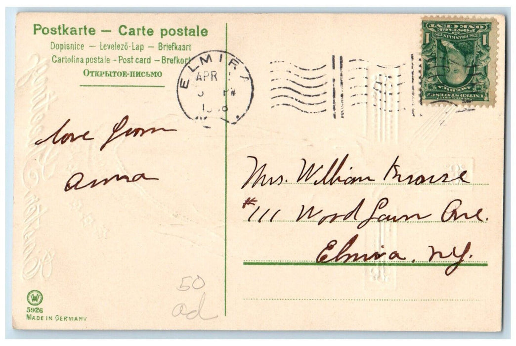 1908 Easter Greeting Holy Cross Girl Embossed Elmira New York NY Posted Postcard