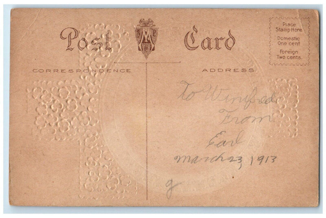 c1910's Easter Joy Holy Cross Pansies Flowers Angel Embossed Antique Postcard