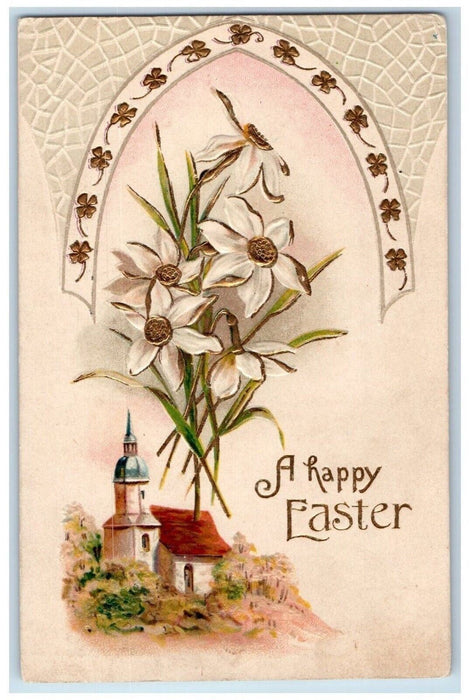 1908 Easter Lilies Flowers Church Arch Clover Embossed Baltimore MD Postcard