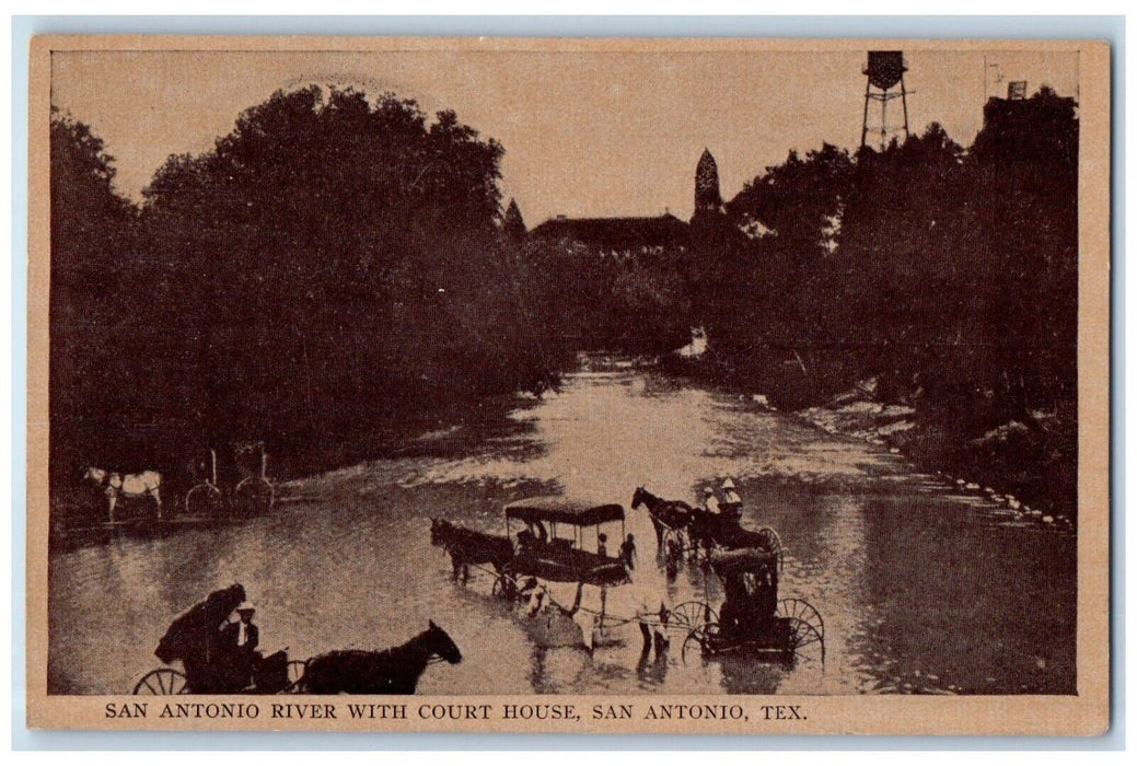 c1940's San Antonio River with Court House San Antonio Texas TX Postcard