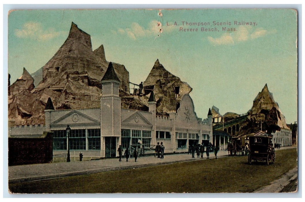 c1910 LA Thompson Scenic Railway Horse Carriage Revere Beach MA Postcard