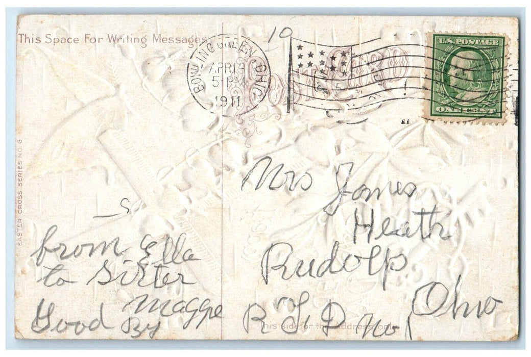 1911 Easter Silver Cross Flowers Butterfly Crown Key Embossed Antique Postcard