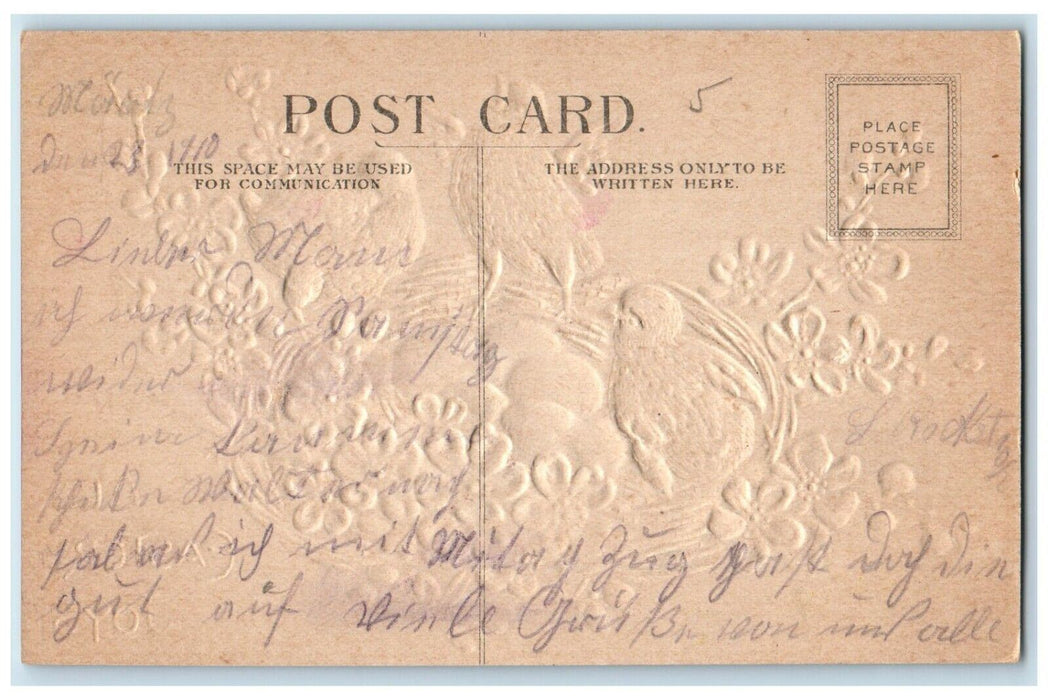 c1910's Easter Joys Chicks Eggs Nest Pansies Flowers Embossed Antique Postcard