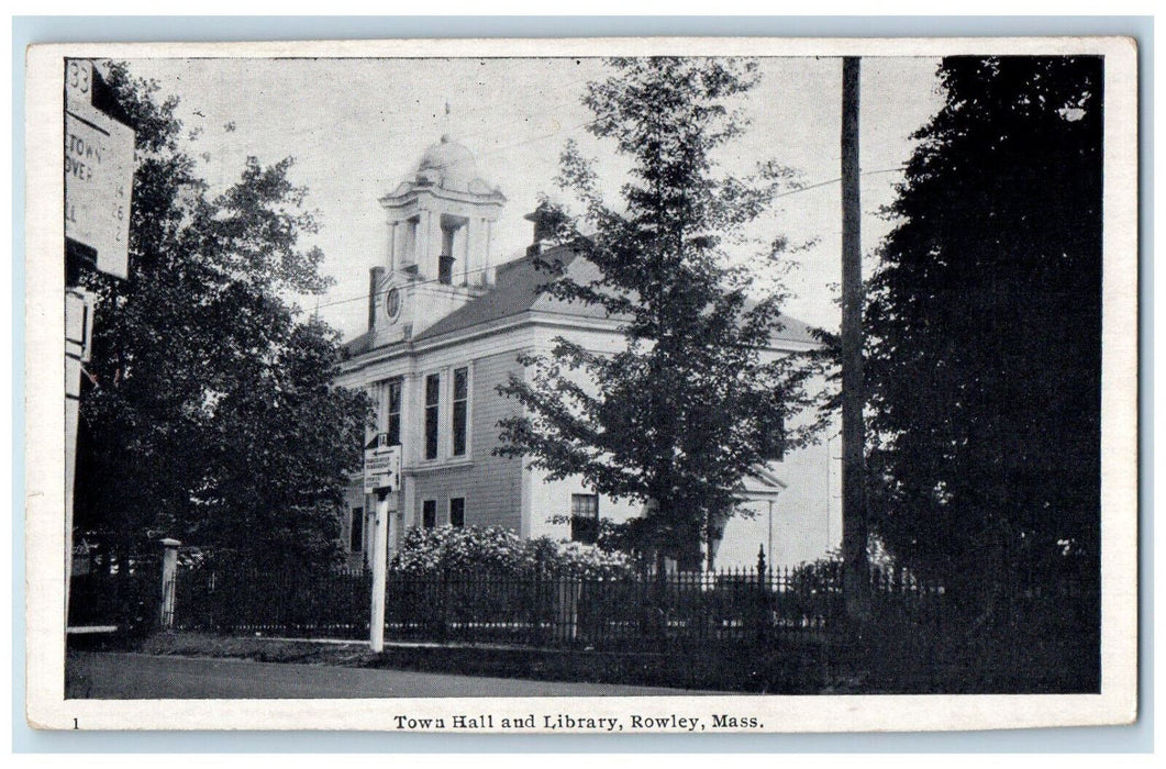 c1940's Town Hall and Library Rowley Massachusetts MA Vintage Posted Postcard