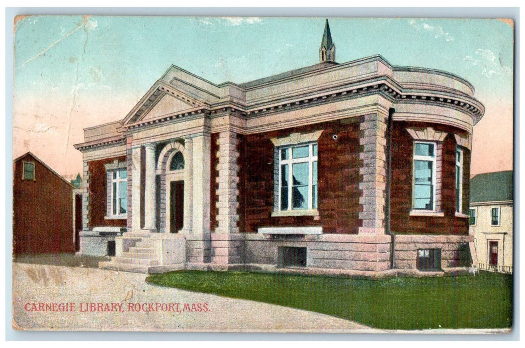 1910 Carnegie Library Rockport Massachusetts MA Antique Posted Postcard
