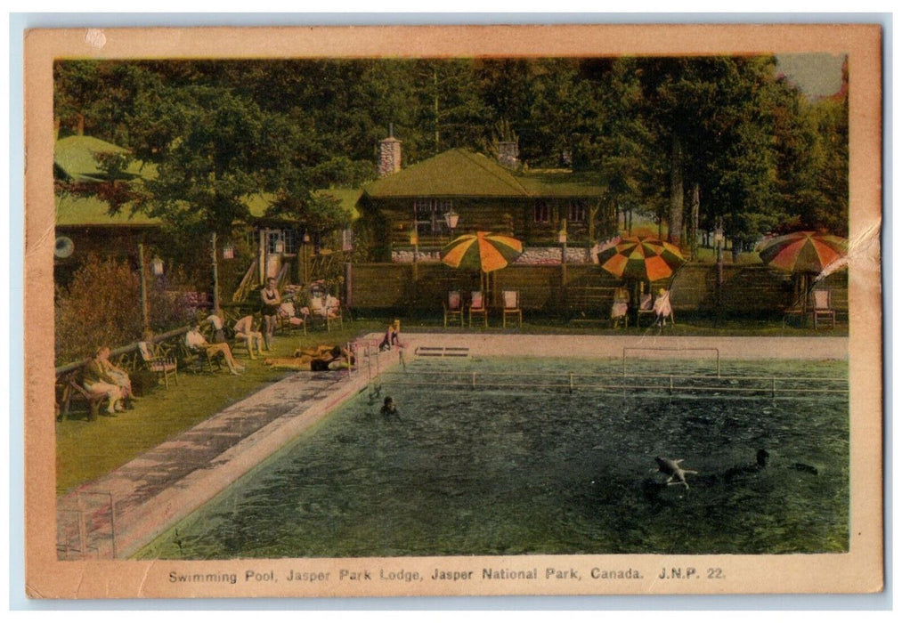 c1940's Swimming Pool Jasper Park Lodge National Park Canada Vintage Postcard