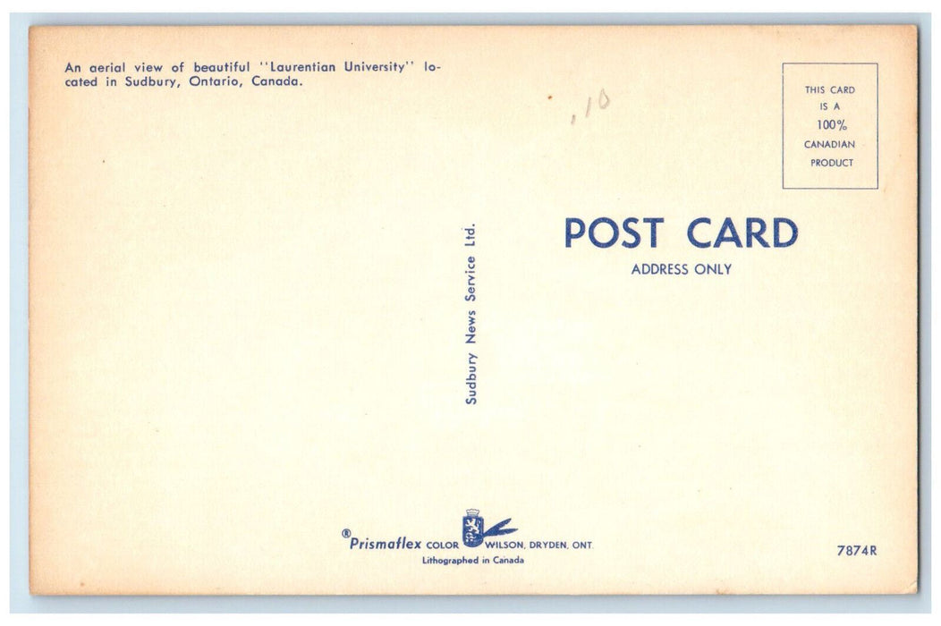 c1950's Aerial View of Laurentian University Sudbury Ontario Canada Postcard