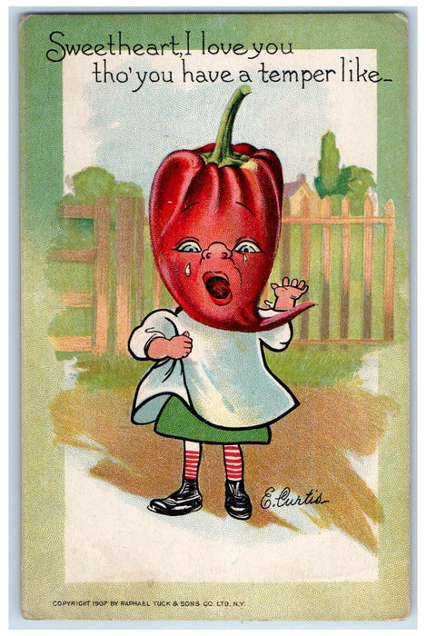 c1910's Valentine Girl Pepper Head Crying Tuck's Unposted Antique Postcard