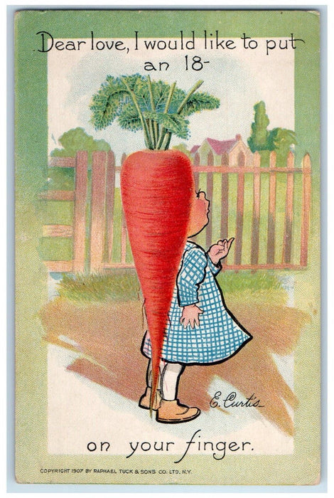 c1910's Valentine Girl Counting Finger Carrots Tuck's Unposted Antique Postcard