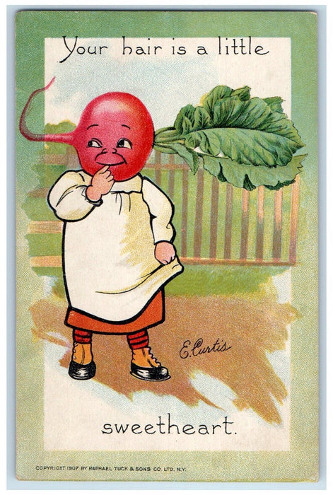 c1910's Valentine Woman Radish Your Hair Is Little Tuck's Antique Postcard