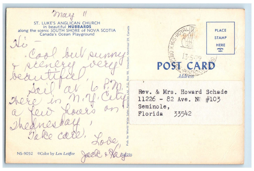 1979 St. Luke's Anglican Church Hubbards Nova Scotia Canada Postcard