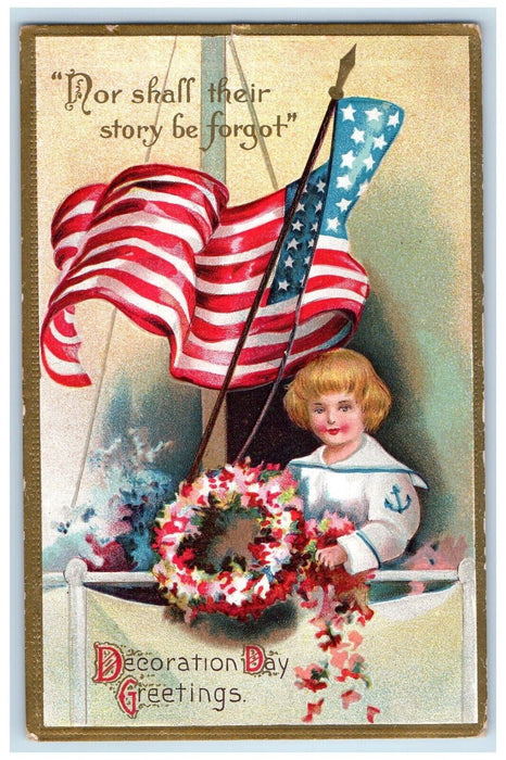 Decoration Day Greetings Sailor Flowers Patriotic Embossed Riverton NJ Postcard