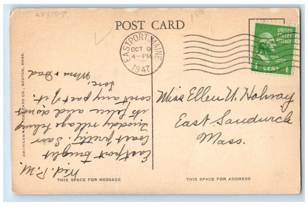 1947 International Bridge Between Calais Maine and St. Stephen Canada Postcard