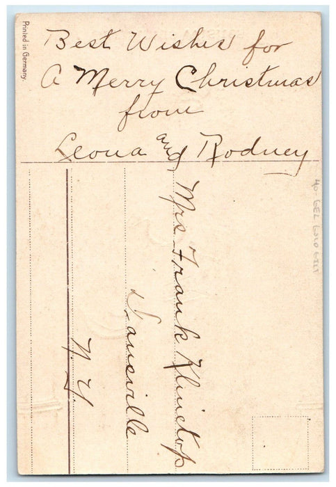 c1910's Christmas Wishes Mary Religious Gel Gold Gilt Embossed Antique Postcard