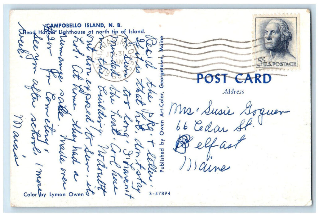 1965 Head Harbor Lighthouse Campobello Island New Brunswick Canada Postcard