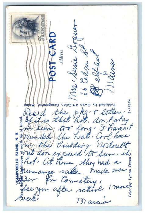 1965 Head Harbor Lighthouse Campobello Island New Brunswick Canada Postcard