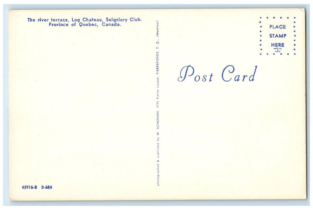 c1950's The River Terrace Log Chateau Seignory Club Quebec Canada Postcard