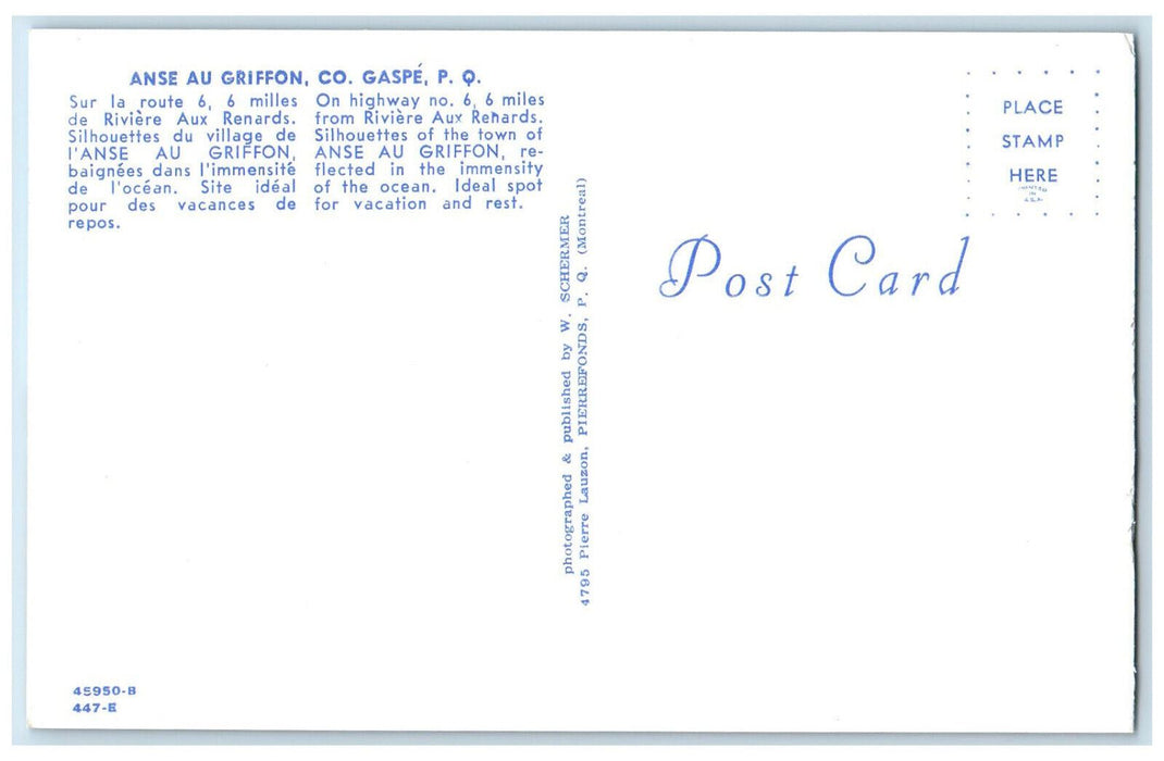 c1950's Silhouettes of Town of Anse Au Griffon Gaspe PQ Canada Postcard