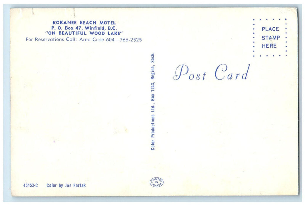 c1950's Kokanee BEach Motel Winfield British Columbia Canada Postcard