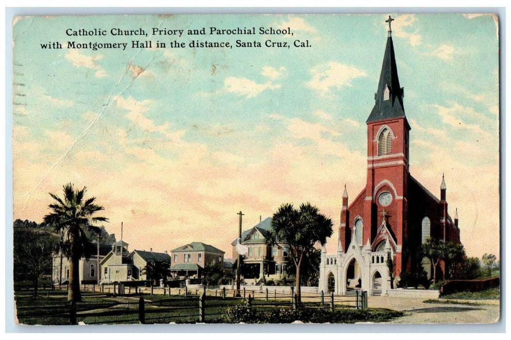 1911 Catholic Church Priory Parochial School Santa Cruz California CA Postcard