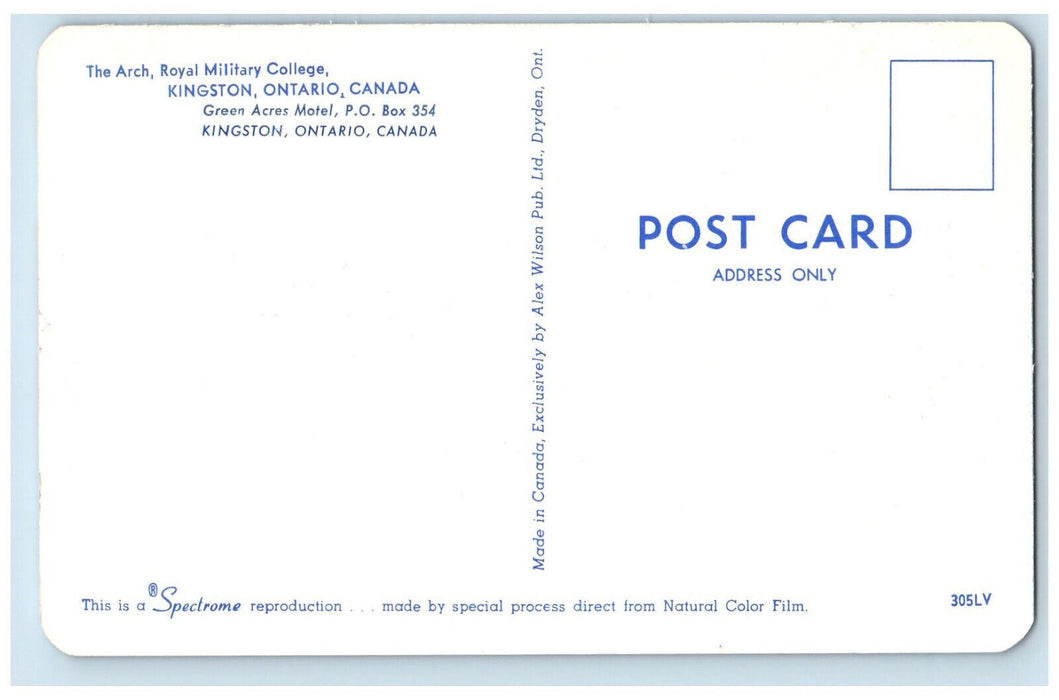 c1960's The Arch Royal Military College Kingston Ontario Canada Vintage Postcard