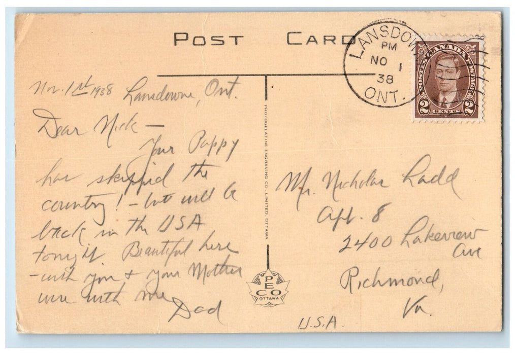1938 River Scene Lost Channel Thousand Islands Canada Vintage Postcard