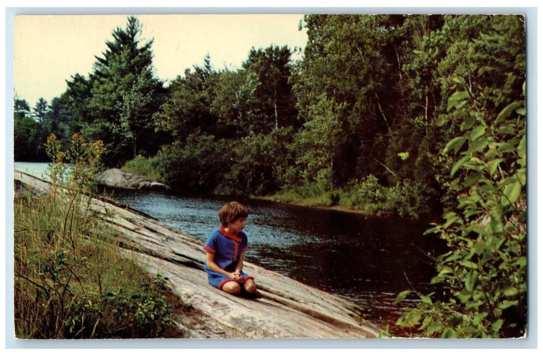 c1960's Boy Sitting at Rock "Hinton's" Acton Ontario Canada Postcard