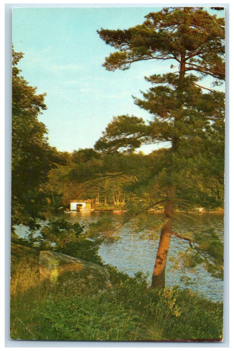 c1950's River Scene Greetings from Washago Ontario Canada Vintage Postcard