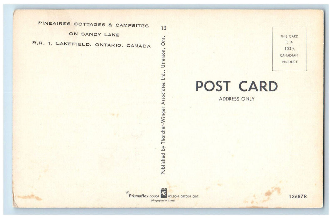 c1950's Pineaires Cottages & Campsites on Sandy Lake Lakefield Canada Postcard