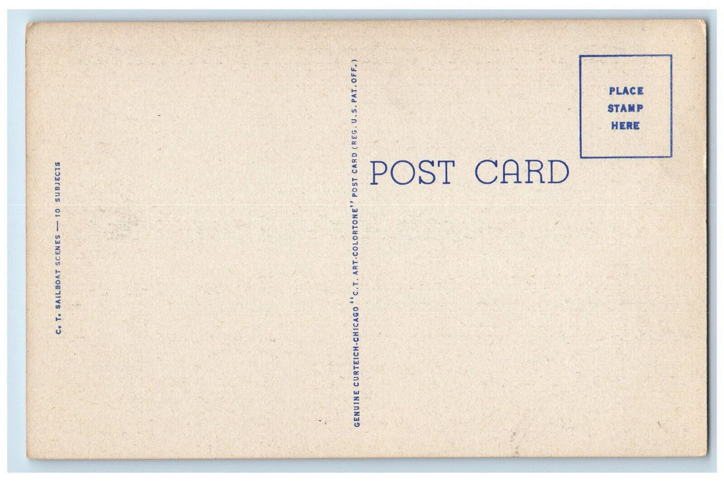 c1940's Sailboat Racing on Lake Huron Canada Vintage Unposted Postcard