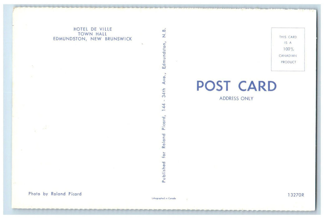 c1960's Hotel De Ville Town Hall Edmundston New Brunswick Canada Postcard