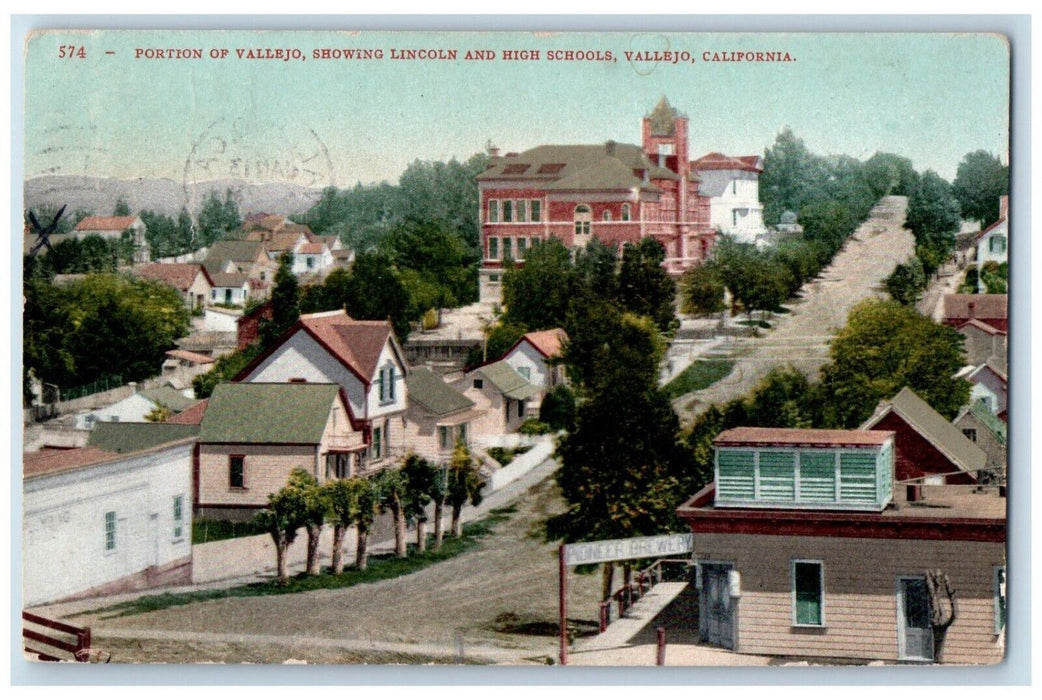 1911 Portion Vallejo Showing Lincoln High School Vallejo California CA Postcard