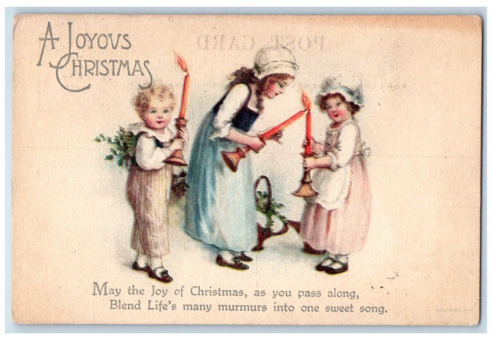 c1910's Christmas Children Candles Berries Wolf Clapsaddle Antique Postcard